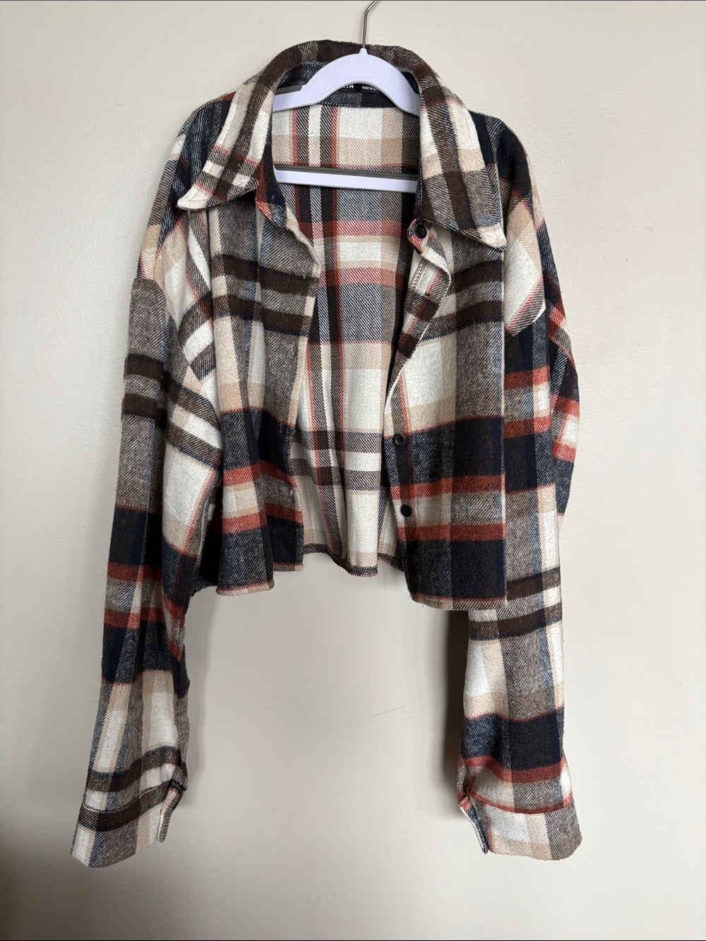 SHEIN Women’s Cropped Plaid Flannel Jacket/Shacket Size Large